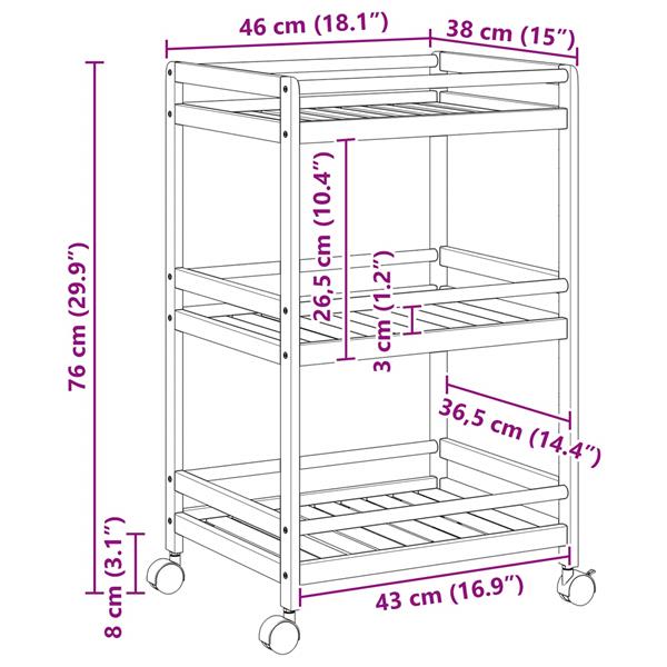 Grote foto vidaxl keukentrolley met wielen naturel 46 x 38 x 76 cm bamboe huis en inrichting keukenbenodigdheden
