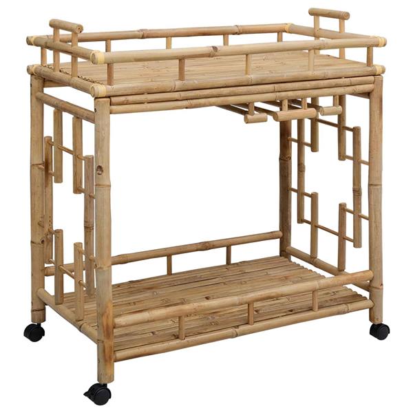 Grote foto vidaxl wijn trolley met wielen naturel 85 x 50 x 93 cm bamboe huis en inrichting keukenbenodigdheden