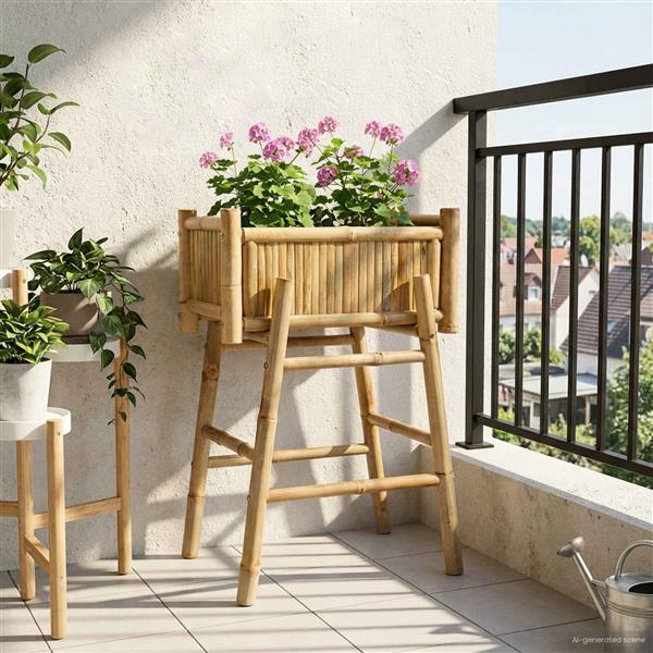 Grote foto vidaxl tuinplanter met houder naturel 50 x 38 x 74 cm bamboe tuin en terras overige tuin en terras