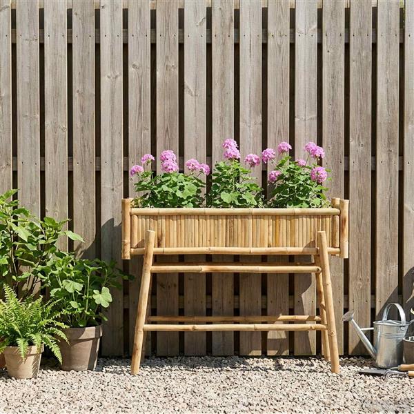Grote foto vidaxl tuinplanter met houder naturel 100 x 38 x 74 cm bamboe tuin en terras overige tuin en terras