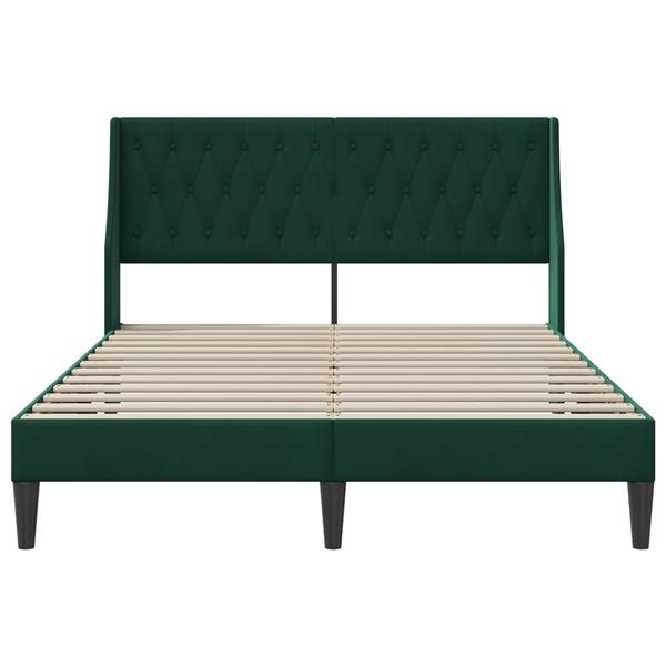 Grote foto vidaxl bedframe met hoofdeinde donkergroen 140 x 190 cm fluweel antiek en kunst stoelen en banken