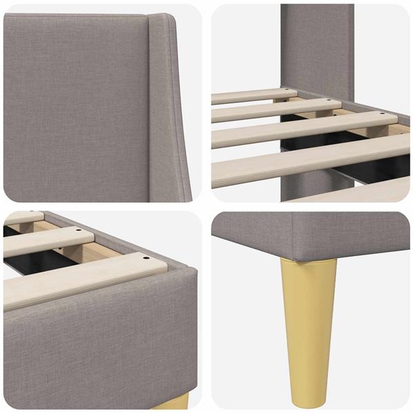 Grote foto vidaxl bedframe effen met hoofdeinde taupe 90 x 190 cm stof antiek en kunst stoelen en banken