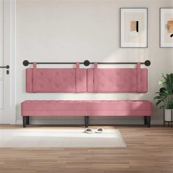 Grote foto vidaxl hangend hoofdeinde wandgemonteerd roze 210 x 55 x 5 cm fluweel antiek en kunst stoelen en banken