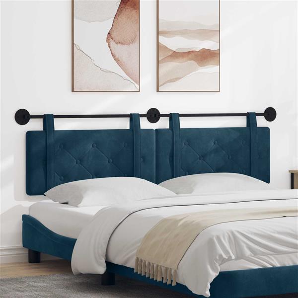 Grote foto vidaxl hangend hoofdbord blauw fluweel antiek en kunst stoelen en banken