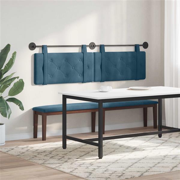 Grote foto vidaxl hangend hoofdbord blauw fluweel antiek en kunst stoelen en banken