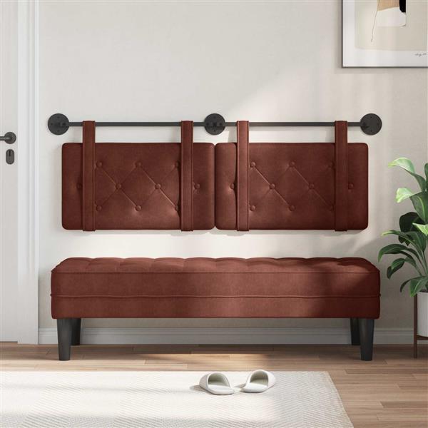 Grote foto vidaxl hangend hoofdeinde glanzend bruin 150 x 55 x 5 cm antiek pu antiek en kunst stoelen en banken