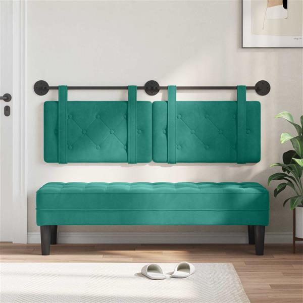 Grote foto vidaxl hangend hoofdeinde turquoise 130 x 55 x 5 cm fluweel antiek en kunst stoelen en banken