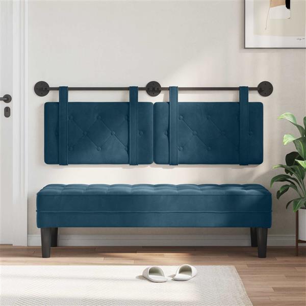 Grote foto vidaxl hangend hoofdeinde wandgemonteerd blauw 130 x 55 x 5 cm fluweel antiek en kunst stoelen en banken