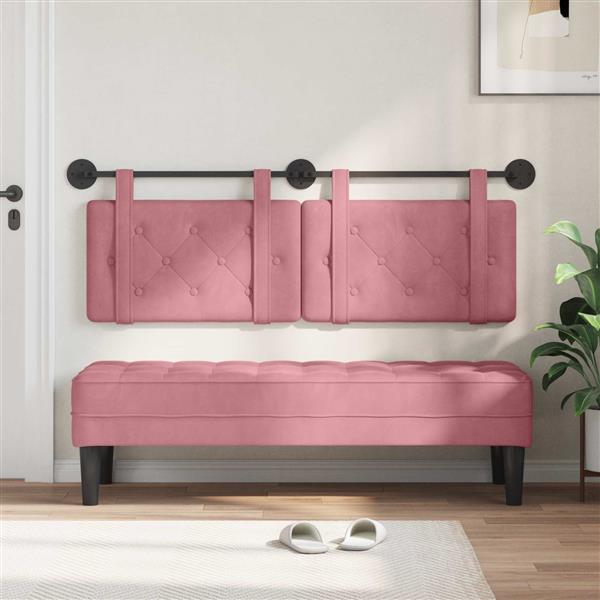 Grote foto vidaxl hangend hoofdeinde wandgemonteerd roze 130 x 55 x 5 cm fluweel antiek en kunst stoelen en banken