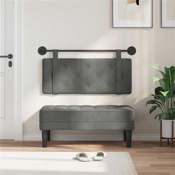Grote foto vidaxl hangend hoofdeinde donkergrijs 110 x 55 x 5 cm fluweel antiek en kunst stoelen en banken
