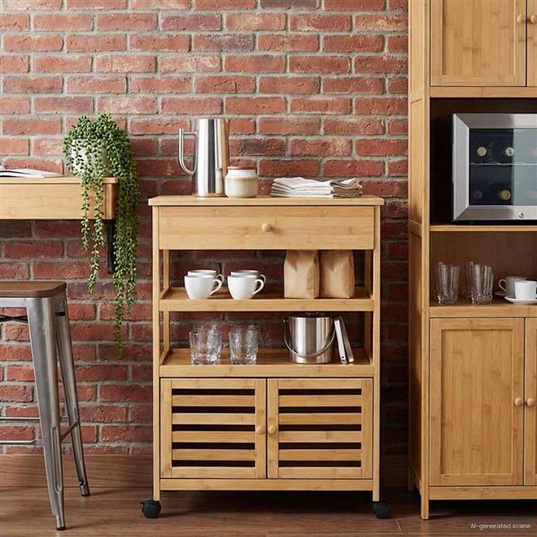 Grote foto vidaxl keukentrolley met wielen naturel 59 5 x 36 x 82 cm bamboe huis en inrichting keukenbenodigdheden