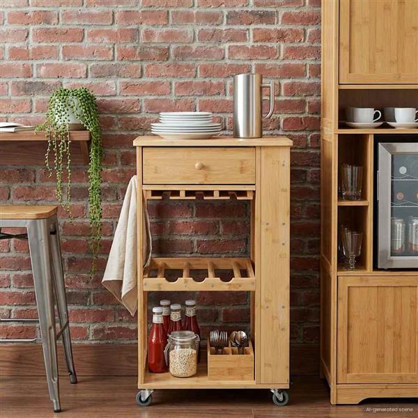Grote foto vidaxl keukentrolley met wielen naturel 47 5 x 36 x 83 cm bamboe huis en inrichting keukenbenodigdheden