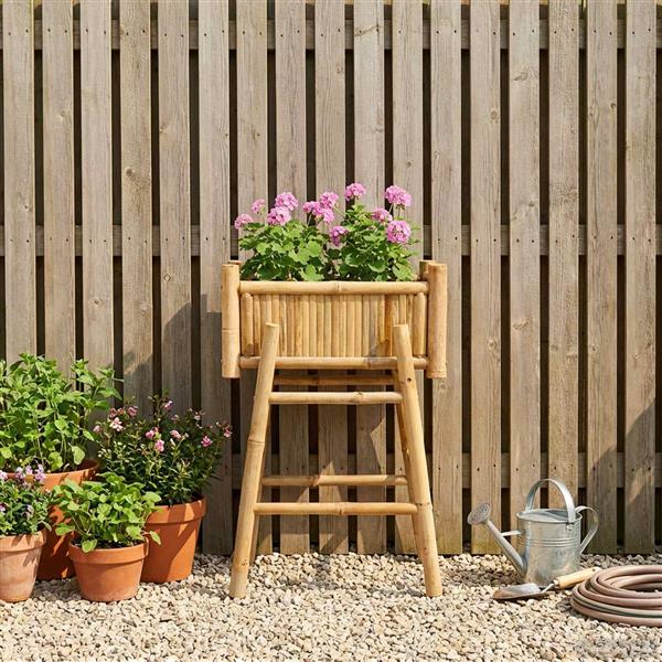 Grote foto vidaxl tuinplanter met houder naturel 50 x 38 x 74 cm bamboe tuin en terras overige tuin en terras