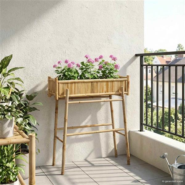 Grote foto vidaxl tuinplanter met houder naturel 100 x 38 x 114 cm bamboe tuin en terras overige tuin en terras