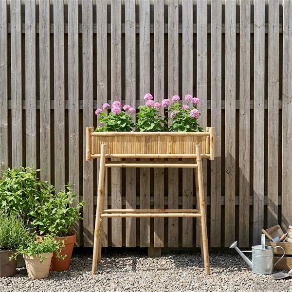 Grote foto vidaxl tuinplanter met houder naturel 100 x 38 x 114 cm bamboe tuin en terras overige tuin en terras