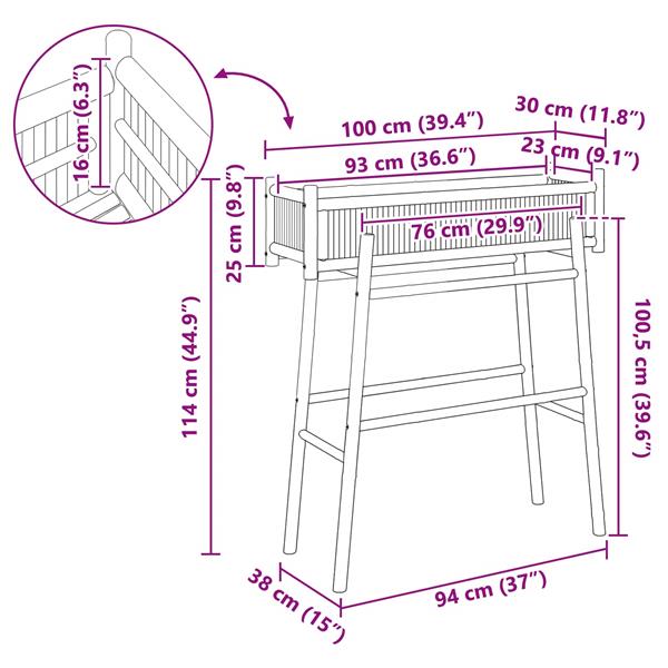 Grote foto vidaxl tuinplanter met houder naturel 100 x 38 x 114 cm bamboe tuin en terras overige tuin en terras