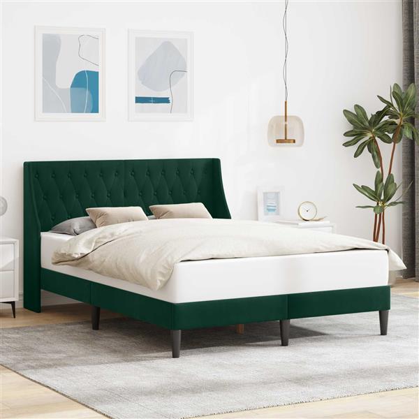 Grote foto vidaxl bedframe met hoofdeinde donkergroen 140 x 190 cm fluweel antiek en kunst stoelen en banken