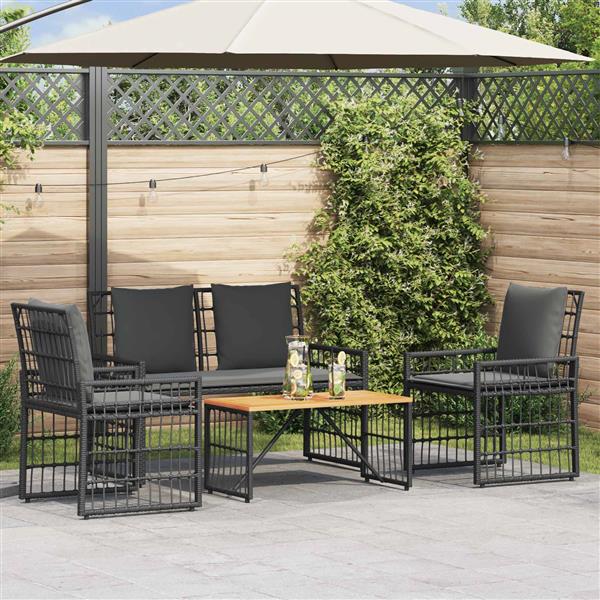 Grote foto vidaxl buitenmeubelset 4 pcs zwart en donkergrijs staal en poly rattan tuin en terras tuinmeubelen