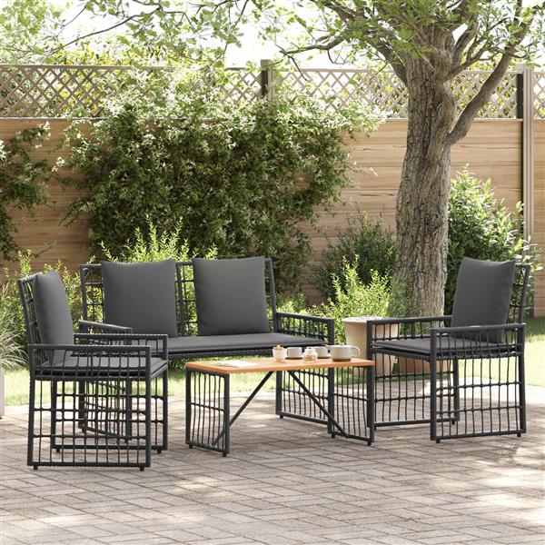 Grote foto vidaxl buitenmeubelset 4 pcs zwart en donkergrijs staal en poly rattan tuin en terras tuinmeubelen