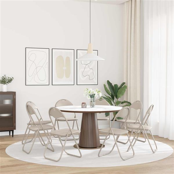 Grote foto vidaxl inklapbare stoel 8 pcs zand 48 x 43 5 x 81 cm nep leer huis en inrichting stoelen