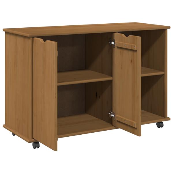 Grote foto vidaxl rolling kast honingbruin 100 x 39 x 65 5 cm massief vurenhout huis en inrichting overige