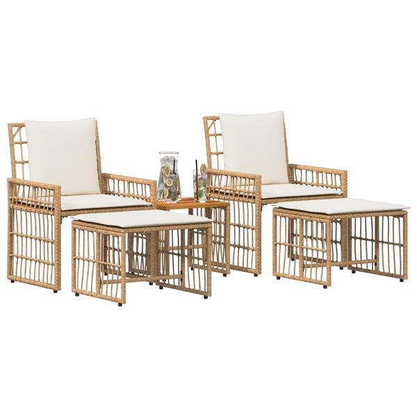 Grote foto vidaxl buitenmeubelset 5 pcs natuurlijk en cr me wit tuin en terras tuinmeubelen