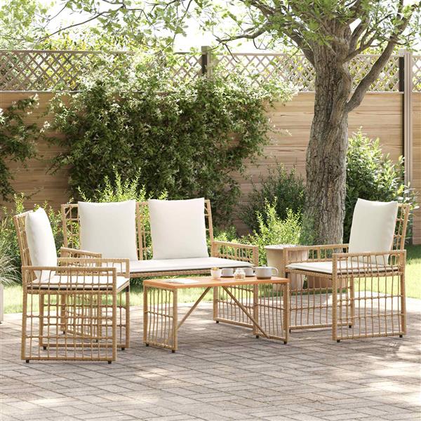 Grote foto vidaxl buitenmeubelset 4 pcs natuurlijk en cr me wit tuin en terras tuinmeubelen