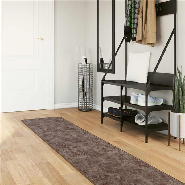 Grote foto vidaxl vloerkleedloper marsa grijs 50 x 250 cm polyester en pvc huis en inrichting vloerbedekking en kleden