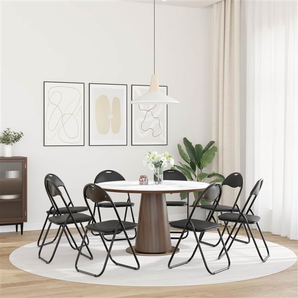 Grote foto vidaxl inklapbare stoel 8 pcs zwart 48 x 43 5 x 81 cm nep leer huis en inrichting stoelen