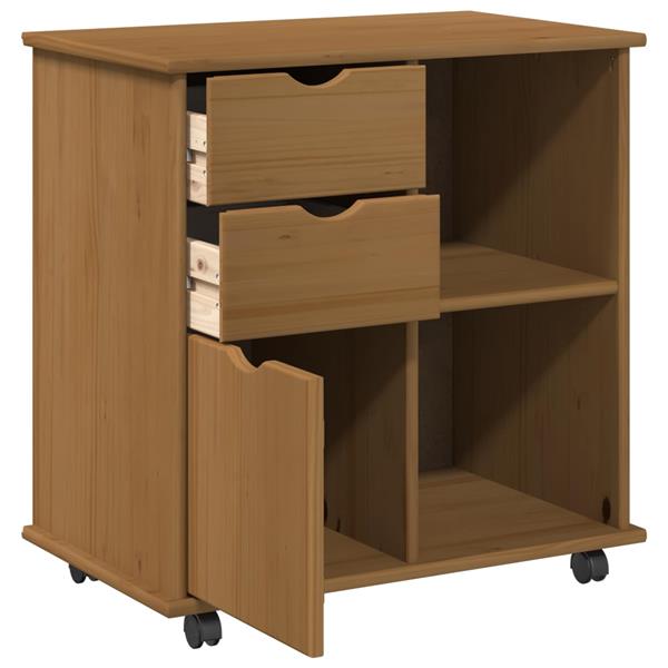 Grote foto vidaxl rolling kast honingbruin 63 5 x 39 x 65 5 cm massief vurenhout huis en inrichting overige