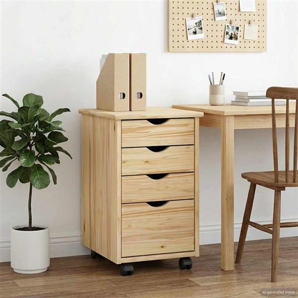 Grote foto vidaxl rolling kast met wiel bruin 34 x 39 x 56 cm massief grenenhout huis en inrichting overige