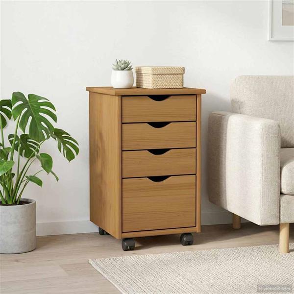 Grote foto vidaxl rolling kast honingbruin 34 x 39 x 56 cm massief grenenhout huis en inrichting overige