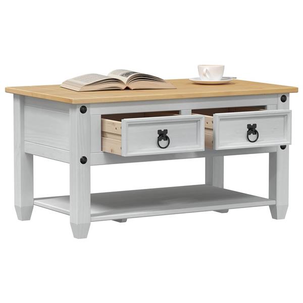 Grote foto vidaxl salontafel met lade wit 85 x 50 x 45 cm massief grenenhout huis en inrichting eettafels