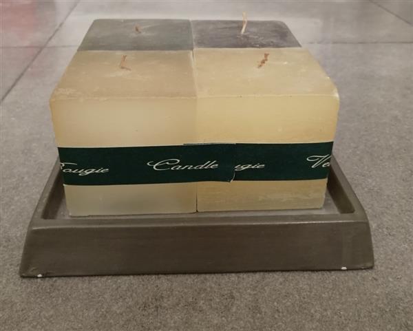 Grote foto grijze kubus kaarsen set op aardewerk houder huis en inrichting kandelaars en kaarsen