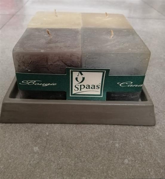 Grote foto grijze kubus kaarsen set op aardewerk houder huis en inrichting kandelaars en kaarsen