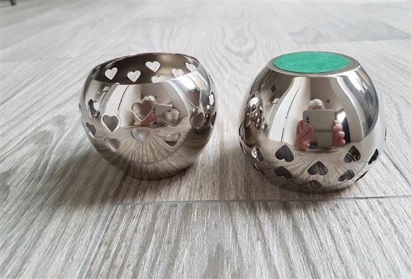 Grote foto 2 verzilverde theelicht houders met hartjes huis en inrichting kandelaars en kaarsen