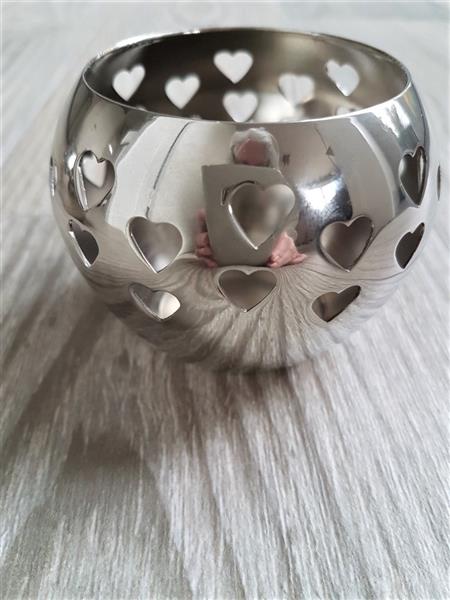 Grote foto 2 verzilverde theelicht houders met hartjes huis en inrichting kandelaars en kaarsen