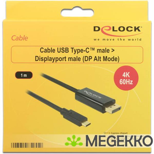 Grote foto delock 85255 kabel usb type c male displayport male dp alt mode 4k 60 hz 1 m zwart computers en software overige computers en software