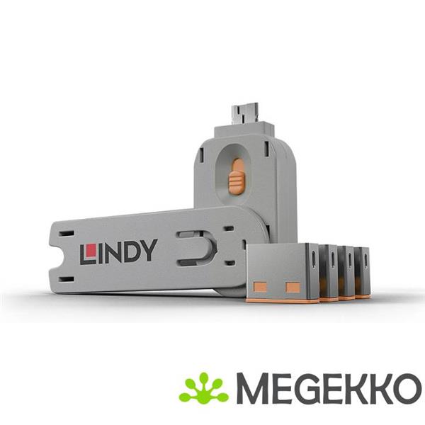Grote foto lindy 40453 usb port blocker pack 4 colour code orange computers en software overige computers en software