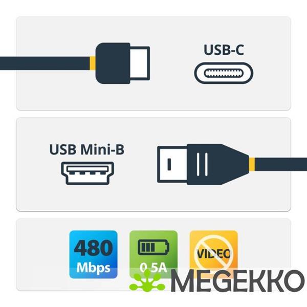 Grote foto startech.com usb c naar mini usb kabel m m 2 m usb 2.0 computers en software overige