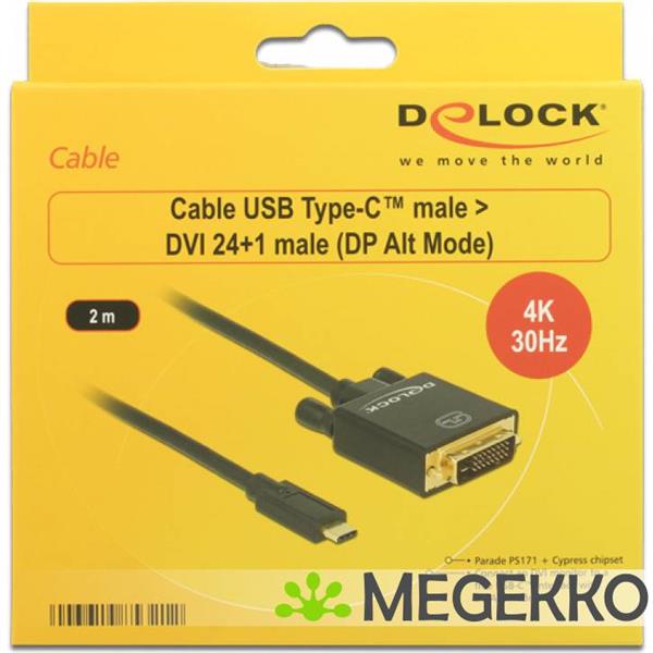 Grote foto delock 85321 kabel usb type c male dvi 24 1 male dp alt mode 4k 30 hz 2 m zwart computers en software overige computers en software