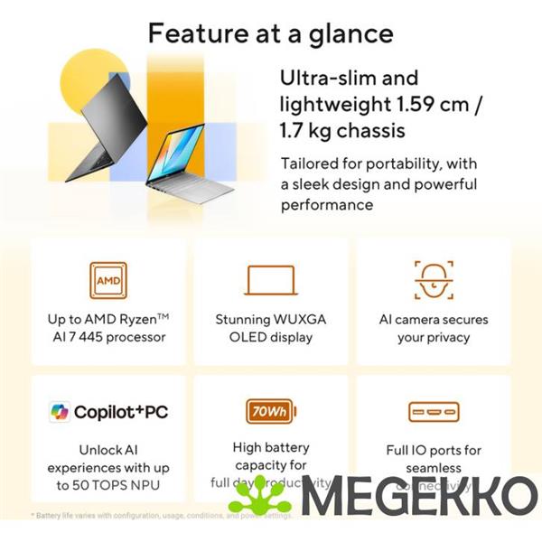 Grote foto asus vivobook s16 m3607ga sh004w copilot pc 16 amd ryzen ai 7 computers en software overige computers en software