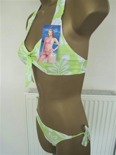 Grote foto mooie 3 delige bikini in pistache en wit kleding dames badmode en zwemkleding