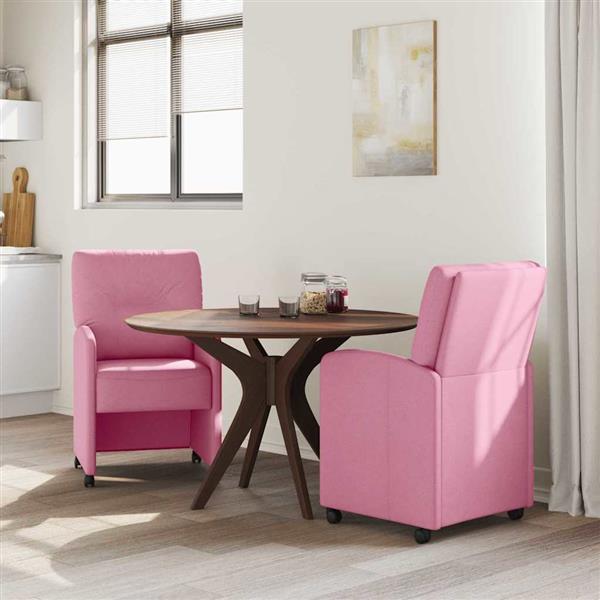 Grote foto vidaxl eetkamerstoelen met wieltjes 2 pcs roze 57 x 67 x 95 cm stof huis en inrichting stoelen