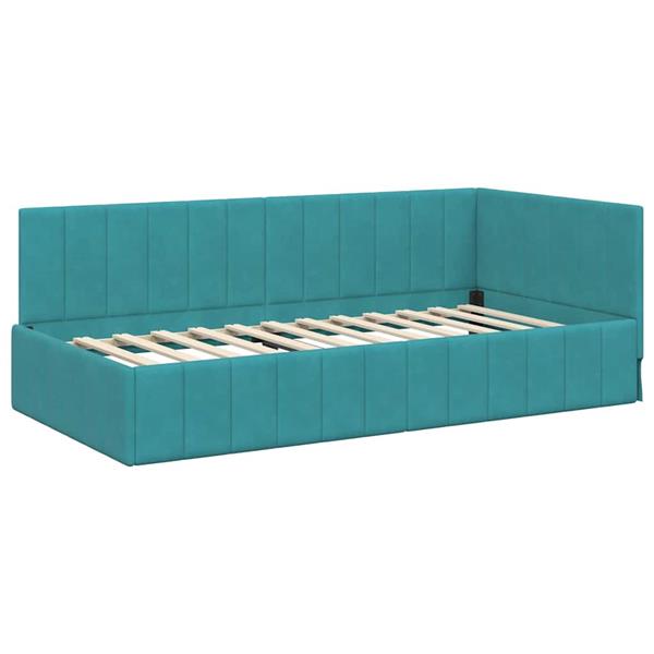 Grote foto vidaxl hoekbedframe met hoofdeinde turquoise 90 cm x 200 cm fluweel antiek en kunst stoelen en banken