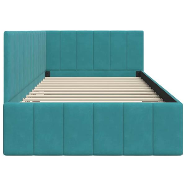 Grote foto vidaxl hoekbedframe met hoofdeinde turquoise 90 cm x 200 cm fluweel antiek en kunst stoelen en banken