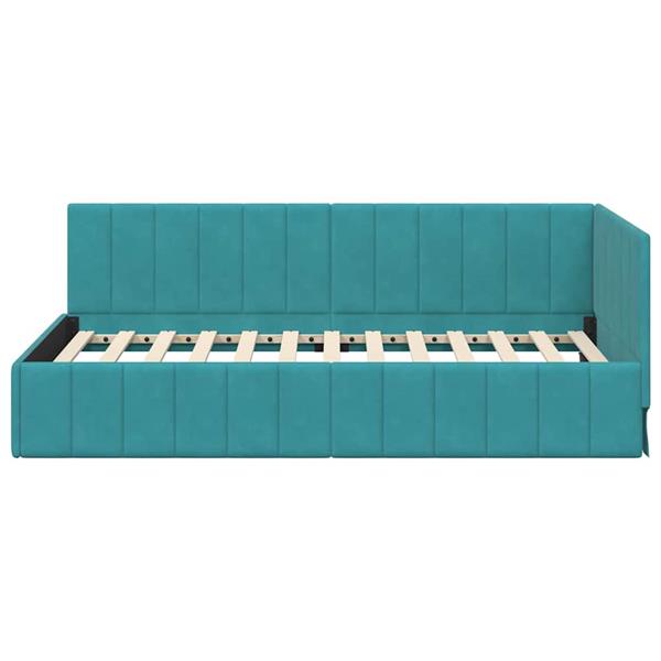 Grote foto vidaxl hoekbedframe met hoofdeinde turquoise 90 cm x 200 cm fluweel antiek en kunst stoelen en banken