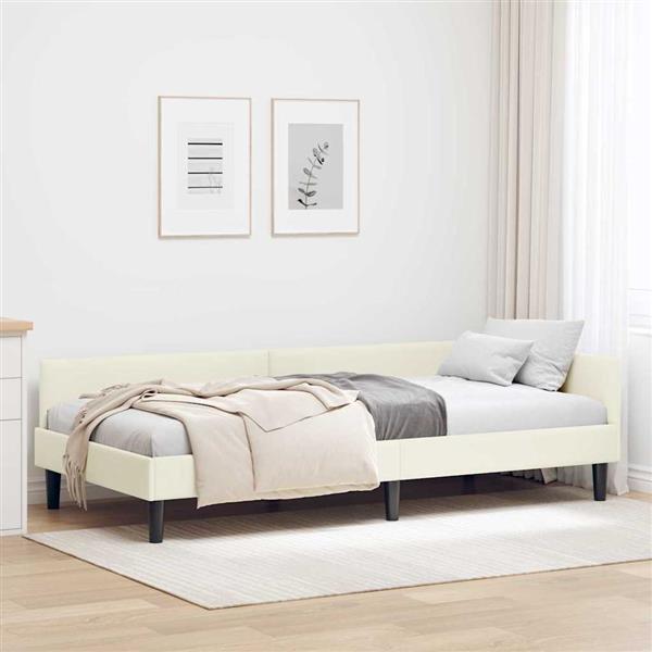 Grote foto vidaxl hoekbedframe met hoofdeinde cr me 90 cm x 190 cm fluweel antiek en kunst stoelen en banken