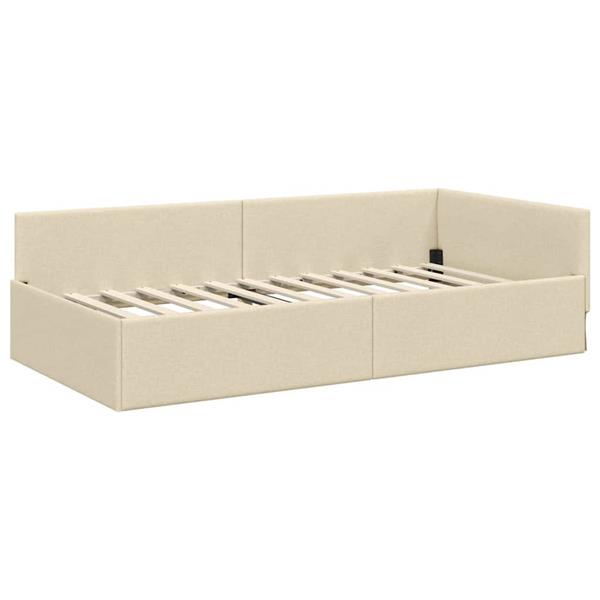 Grote foto vidaxl hoekbedframe met hoofdeinde cr me 80 cm x 200 cm stof antiek en kunst stoelen en banken