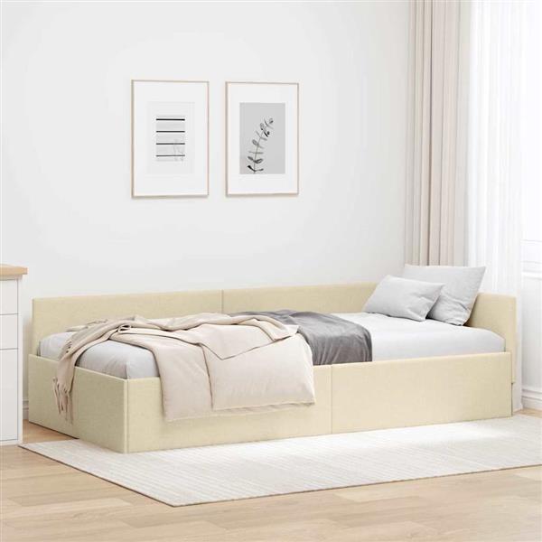 Grote foto vidaxl hoekbedframe met hoofdeinde cr me 80 cm x 200 cm stof antiek en kunst stoelen en banken